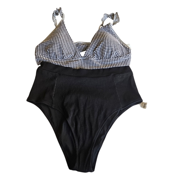 Aerie Black Checkered High Waisted Bikini Set - Picture 1 of 11